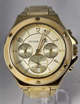 MICHAEL KORS CHRONO Women's Tortoise St Steel 45mm Water Resistan 50M Beige Dial