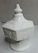 Vintage Imperial Glass Pedestal Candy Dish with Lid Grape Design NICE 