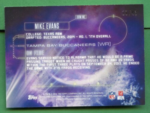 Tarjeta de novato Mike Evans 2014 Topps Fire Football Out of the World/43 Buccaneers - Imagen 2 de 2