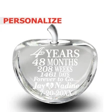 PERSONALIZED-Traditional Fruit gift for 4th Anniversary-Engraved Crystal Apple