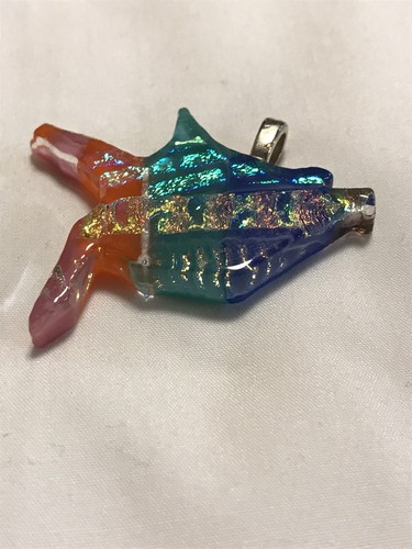 Vintage Glass Art Fish Gold Blue Green Swirl Necklace Pendant - Picture 2 of 9