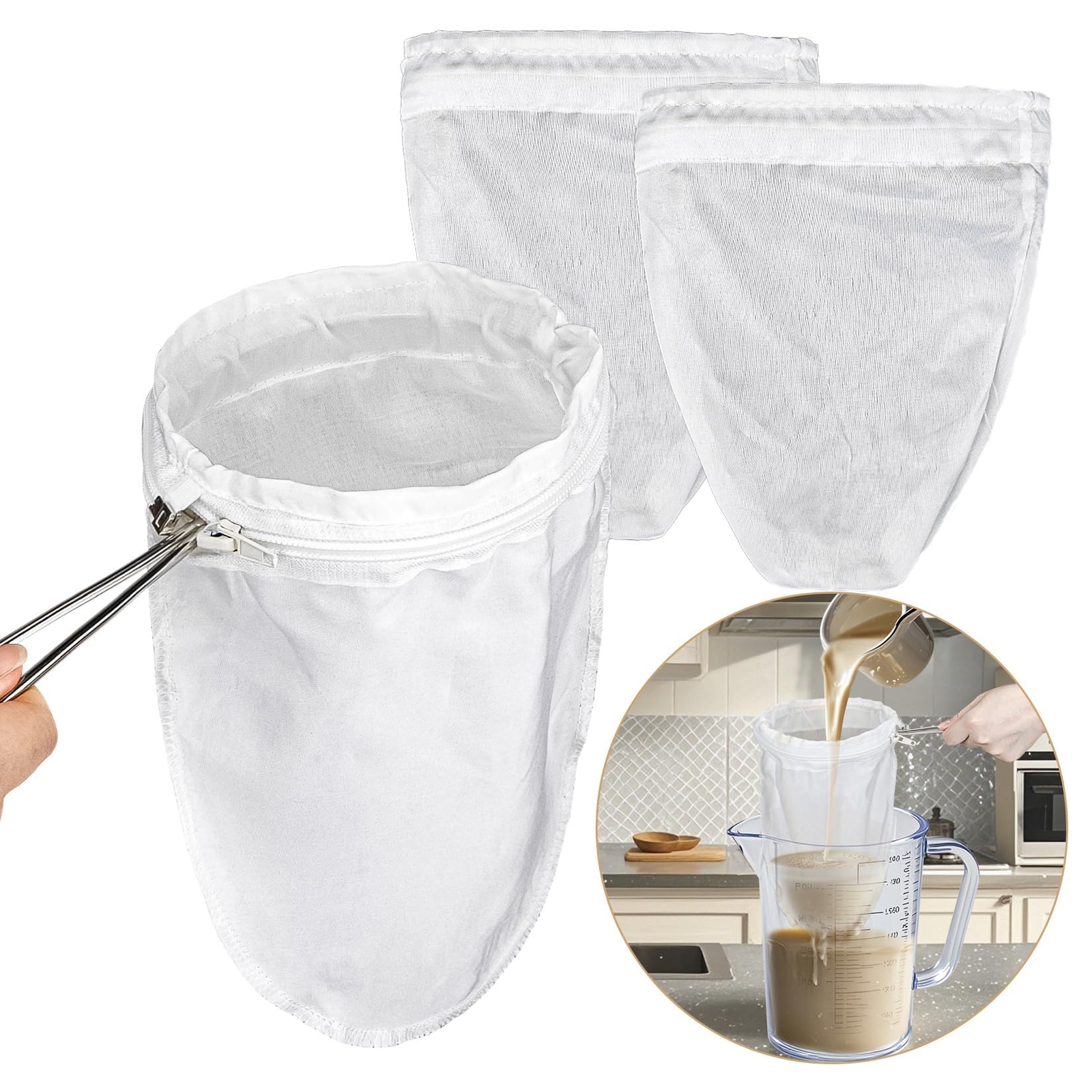 Strainer Bag - Soy Milk Strainer 3 PCS Medium Strainer with Stainless Steel H...