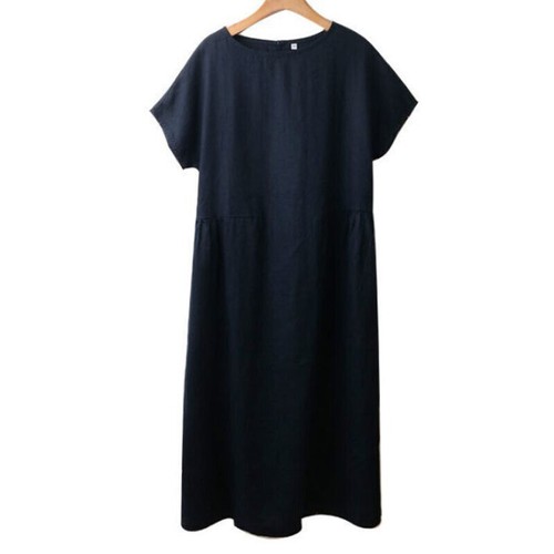 Womens Short Sleeve Solid Color Casual Baggy A-Line Swing Sundress Maxi Dress - Imagen 13 de 44
