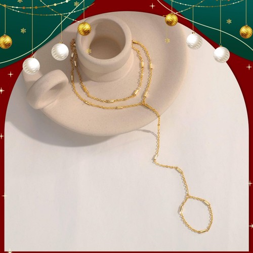 Gold Hand Kette Armbänder für Damen, zierliches 14 Karat vergoldet Fingerring Armband - Bild 6 von 7