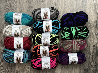 (13) Red Heart Boutique TRIO Yarn AEGEN SHALE REGAL PINK NEON  CORAL AQUEUS BLUE