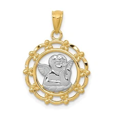 14k Yellow Gold Rhodium Angel Pendant