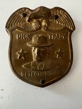 Vtg Dick Tracy 1930s 40s Detektywistyczny Club Skórzana torebka na monety Odznaka Tarcza 