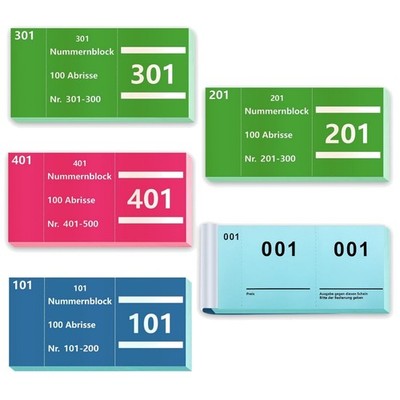 Lose Tombola Nummernblock Set 1-500 Doppelnummern Blau Grün Rosa Büchle