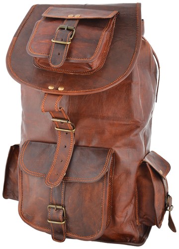 Leder Rucksack Tasche Herren Schulter Ranzen Laptop Reiserucksack Schule Vintage - Bild 7 von 8