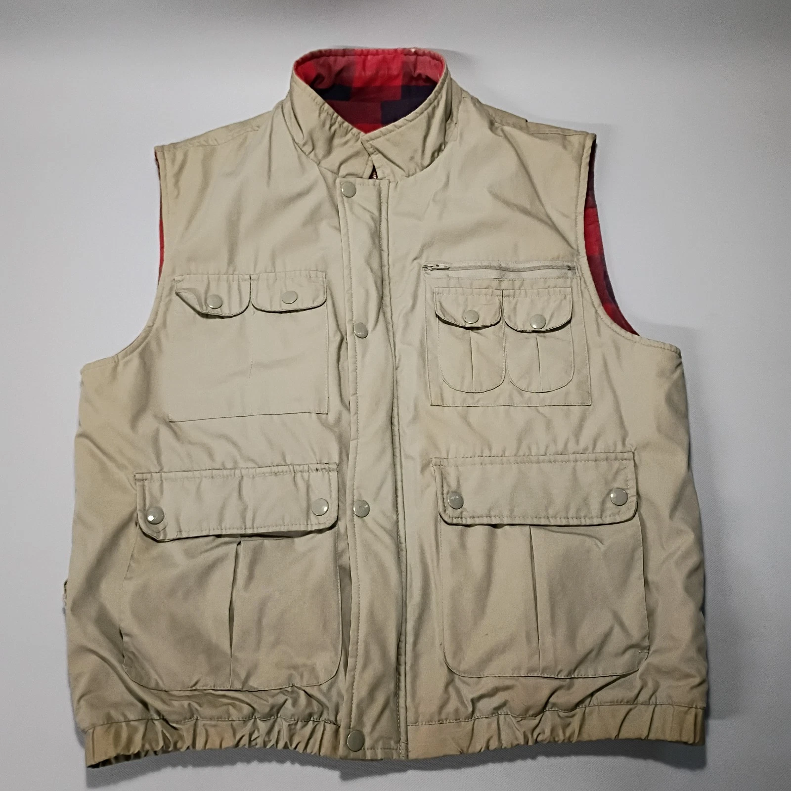 Vtg Eagles Ridge Outfitters Vest Mens M Flannel Lined Fishing Hunting Khaki Tan