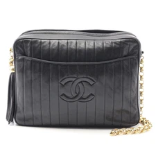 CHANEL Mademoiselle Coco Mark Chain Shoulder Bag Lambskin Black Gold #RC1518
