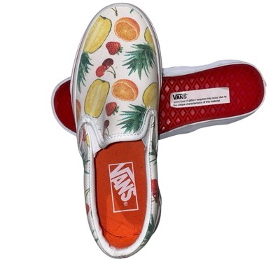 Vans Off The Wall White Fruit Print Slip On Skateboarding Shoes Women Size 5.5