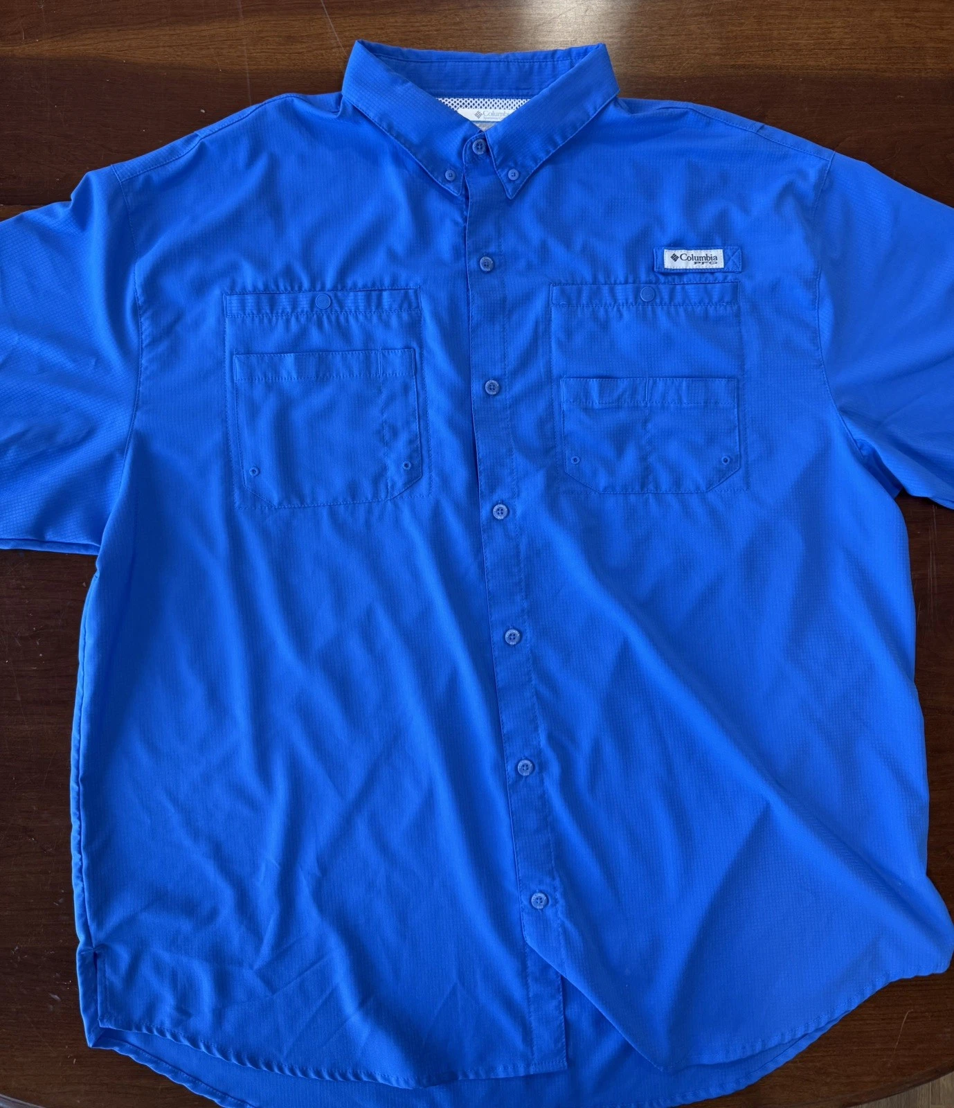 Columbia PFG Fishing Shirt Mens XXL Blue Vented Short Sleeve Outdoor Hiking Camp