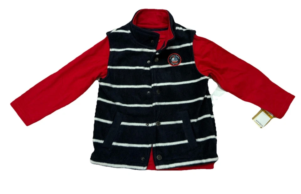 Camisa náutica de 2 piezas de manga larga y chaleco polar azul marino talla 3T nueva con etiquetas Foto 3 de 4