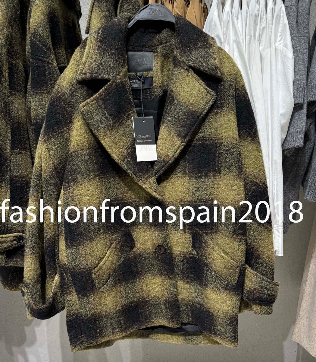 新品 ZARA ヴァレンチノ 好きな方に♪￥34560★トレンチ カモフラ☆迷彩 ZARA NEW WOMAN PLAID WOOL BLEND COAT ZW COLL LIMITED BLACK