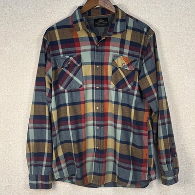 MBX Mens Plaid Flannel Button Down Shirt Large Multicolor Long Sleeve Cotton Mix