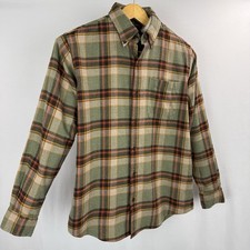 Orvis Flannel Button-Up Shirt Mens Medium Green Brown Plaid Workwear Cotton LS