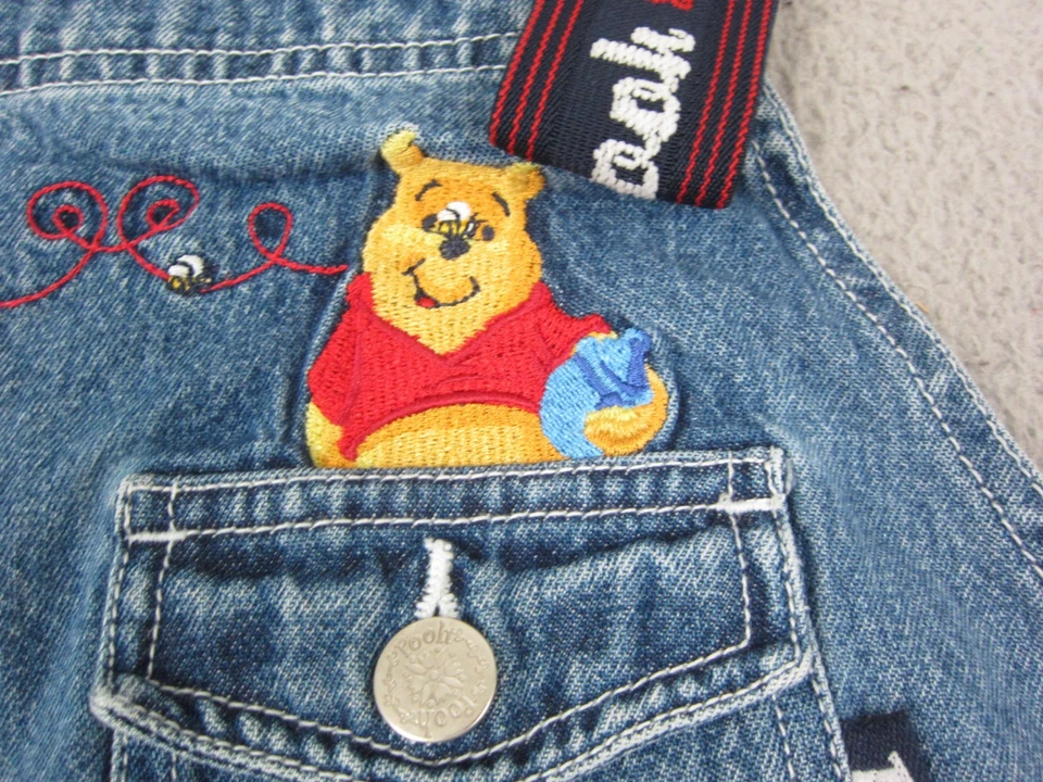 Винтажный женский комбинезон Winnie the Pooh 14W 16W синие шорты джинсы 90-е джинсовая ткань - Изображение 4 из 4