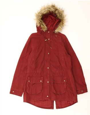 L.L.BEAN Damen Parka Jacke mit Kapuze UK 16 Large weinrot Baumwolle DE01