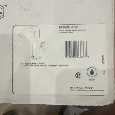 Delta Faucet Stryke Mid-Height Single Hole Bathroom Faucet Black  6766-bl DST