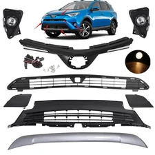 For 2016-2018 Toyota RAV4 Upper Lower Grille & Fog Light &Cover Cap& Bumper Trim