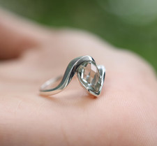 Green Amethyst Ring Pear Cut 925 Sterling Silver Handmade Ring gifs for her