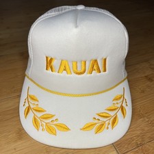 VTG 80s Hawaiian Headwear Kauai Scrambled Eggs White Gold Trucker Snapback Hat