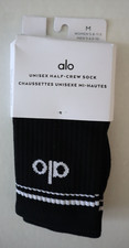 Alo Yoga A0480U Unisex Sz M W's 8-11.5/M's 6.5-10 Black/White Half-Crew Socks