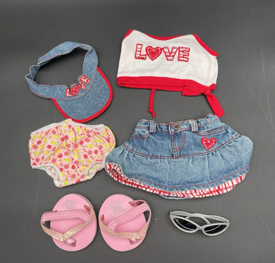 Build a Bear Outfit Love Denim Skirt Top Visor Sandals AccessoriesValentine