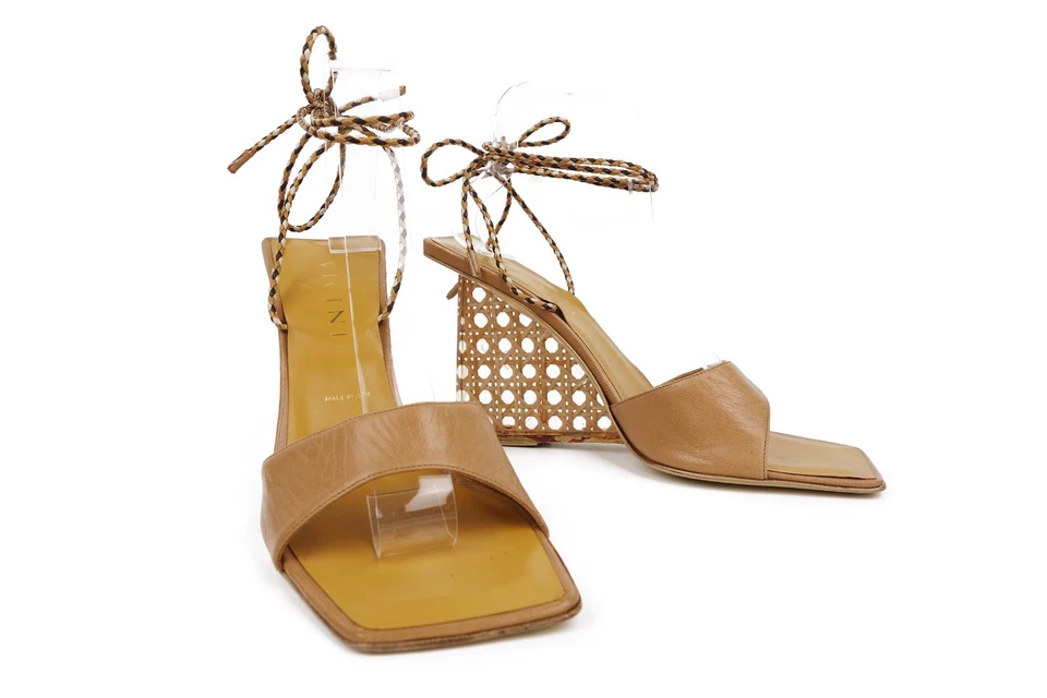 Sandalias de cuña Vicini Design by Giuseppe Zanotti de cuero beige 38 vintage Y2K 00s Foto 3 de 4