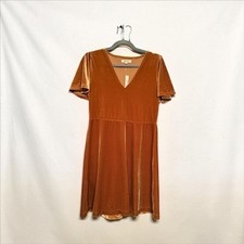 Madewell Velvet V-Neck Flutter Sleeve Mini Dress Brown NWT Size M