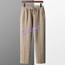 100 Wool Men Pants Thickened Knitted Long Pants Slim Fitting Solid Warm Pants