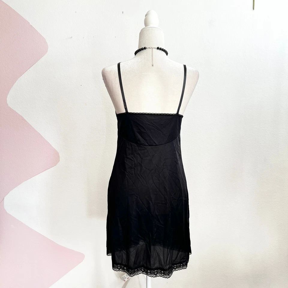 Винтажный Vanity Fair черный кружевной скольжения платье Y2K 2000-х кокетка фея гранж маленький - Изображение 2 из 4