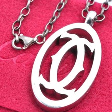 Cartier 2C Logo C2  Necklace Silver Tone Metal 11761