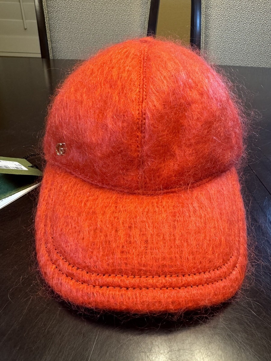 New Authentic Gucci GG Logo Mohair Orange Baseball Hat Size  display picture 2