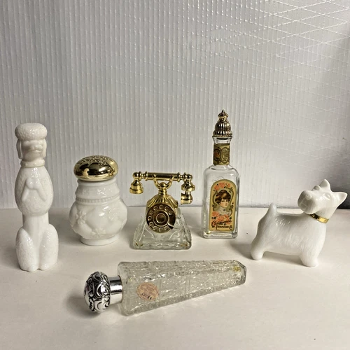 Vintage Avon Perfume Cologne Bottles white dog Lay Down Telephone Sachet LOT