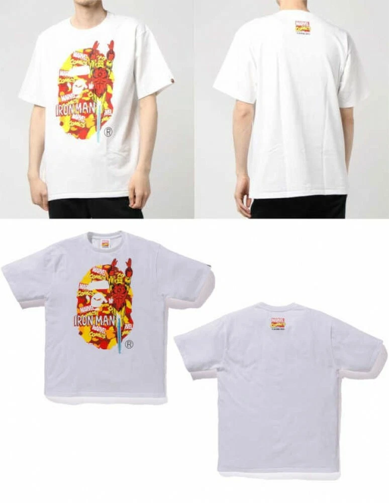 A BATHING APE Men's T-Shirt BAPE x MARVEL CAMO IRON MAN Motif Fast Ship Japan