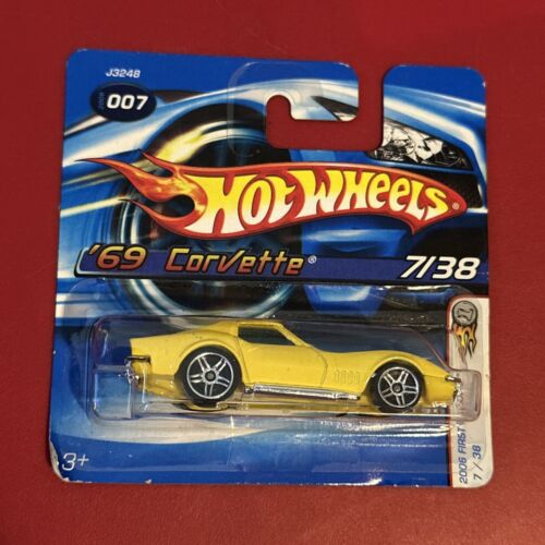 Short Card '69 Corvette Yellow 1st Edition Hot Wheels Car No.7 2006 E8