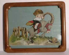 Old German Die Cut Chloe Preston Art Valentine Card Part 11"x 9" Framed Boy Goat