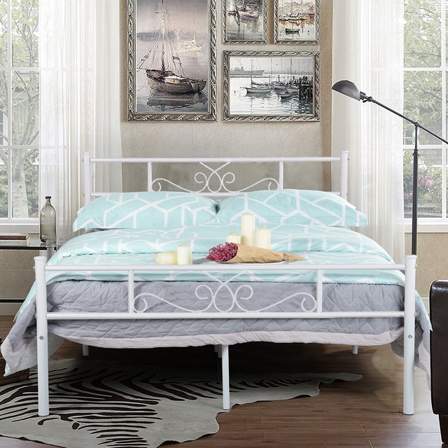 Metal Bed Includes Slats Rails Headboard And Footboard Off White