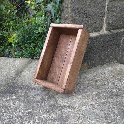 Handmade Small Wooden Rustic Reclaimed Wood Table Tidy Storage Box in Walnut - Picture 7 of 9
