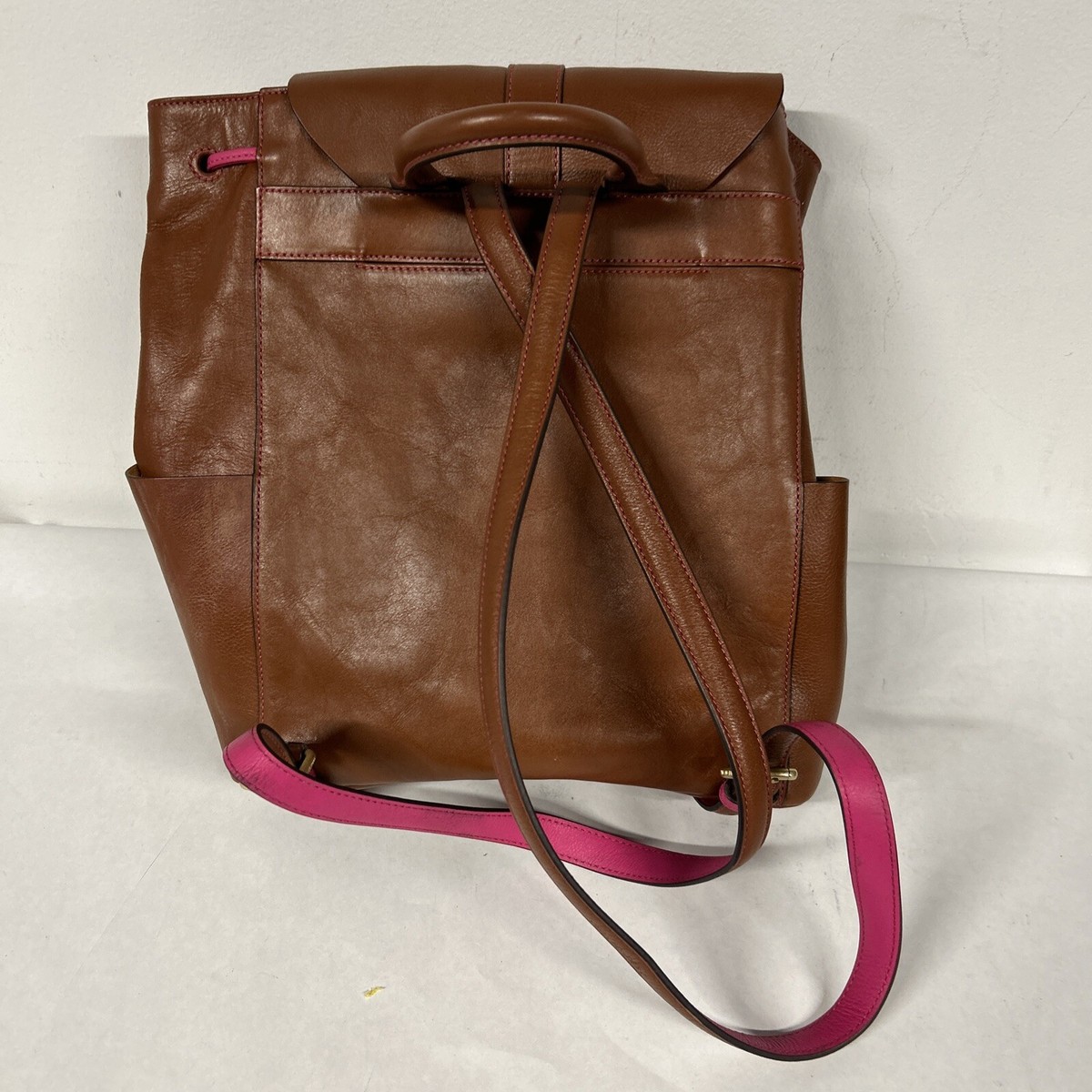 Vera Bradley Big Sky Leather Backpack Brown With Pink VERY 