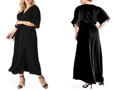 STANDARDS & PRACTICES Black Short Sleeve V-Neck Wrap Kimono Maxi Dress 1X 12/14W
