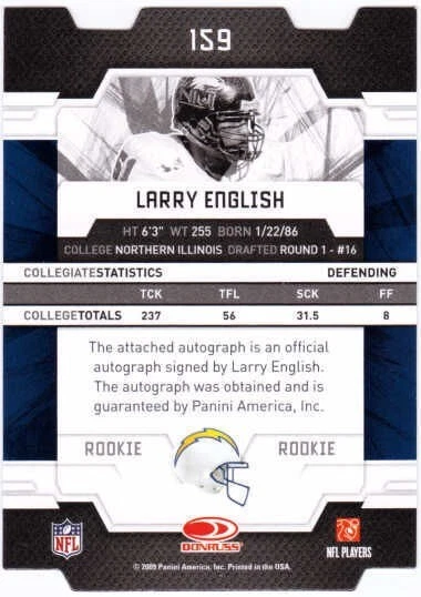LARRY ENGLISH 2009 Donruss Elite Status Gold Autograph Rookie Auto Card 14/24 - Image 2 of 2