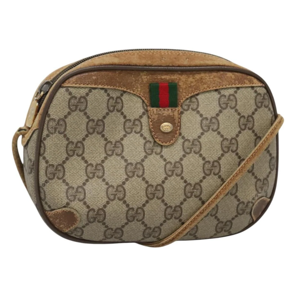 Sac à bandoulière GUCCI GG Supreme Web Sherry Line PVC beige 89 02 066 authentique ep8033