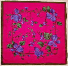 SCARF VINTAGE AUTHENTIC FLORAL ART PINK GREEN BLUE CHIFFON SILK 29" SQUARE