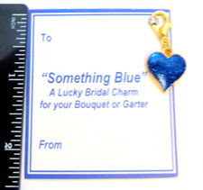 Good Luck Something Blue Heart Charm for Bouquet/Garter +Gift Card & Bag