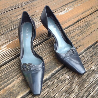 Michelle D Navy Pumps Pointy Toe High Heels Dark Blue Leather