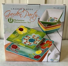 LAURIE GATES Garden Party 12 Piece Melamine Dinnerware Set