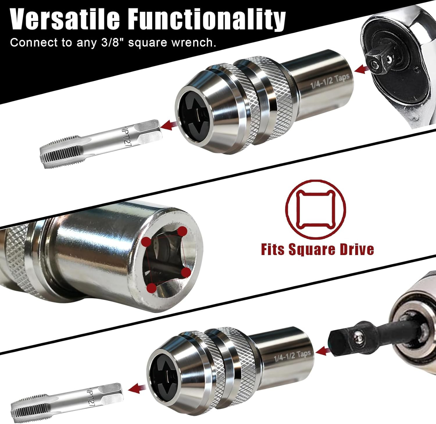 2-Pack Ratcheting Tap Socket Set - 3/8" Drive Adjustable Jaws for Tight Spaces,